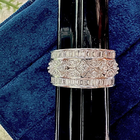 Art Deco Filigree Ring Pavé Diamond Band 18K Gold & 925-Very beautiful! - Picture 13 of 15